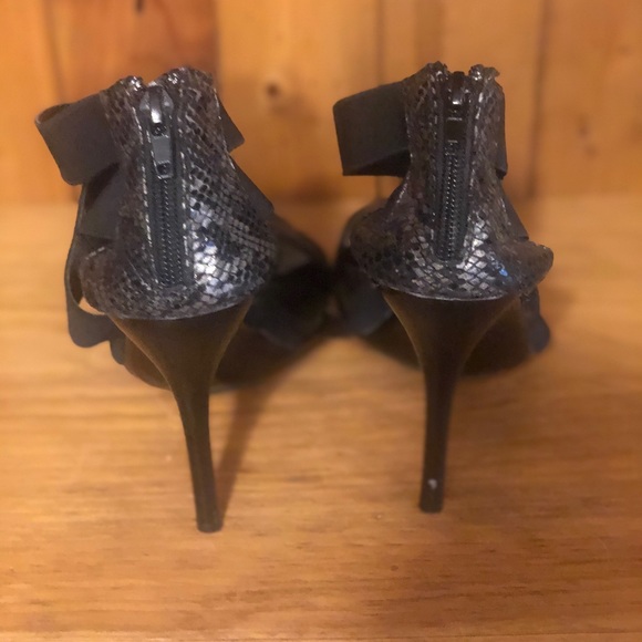 Black Strappy Snakeskin Stilettos - Picture 2 of 2